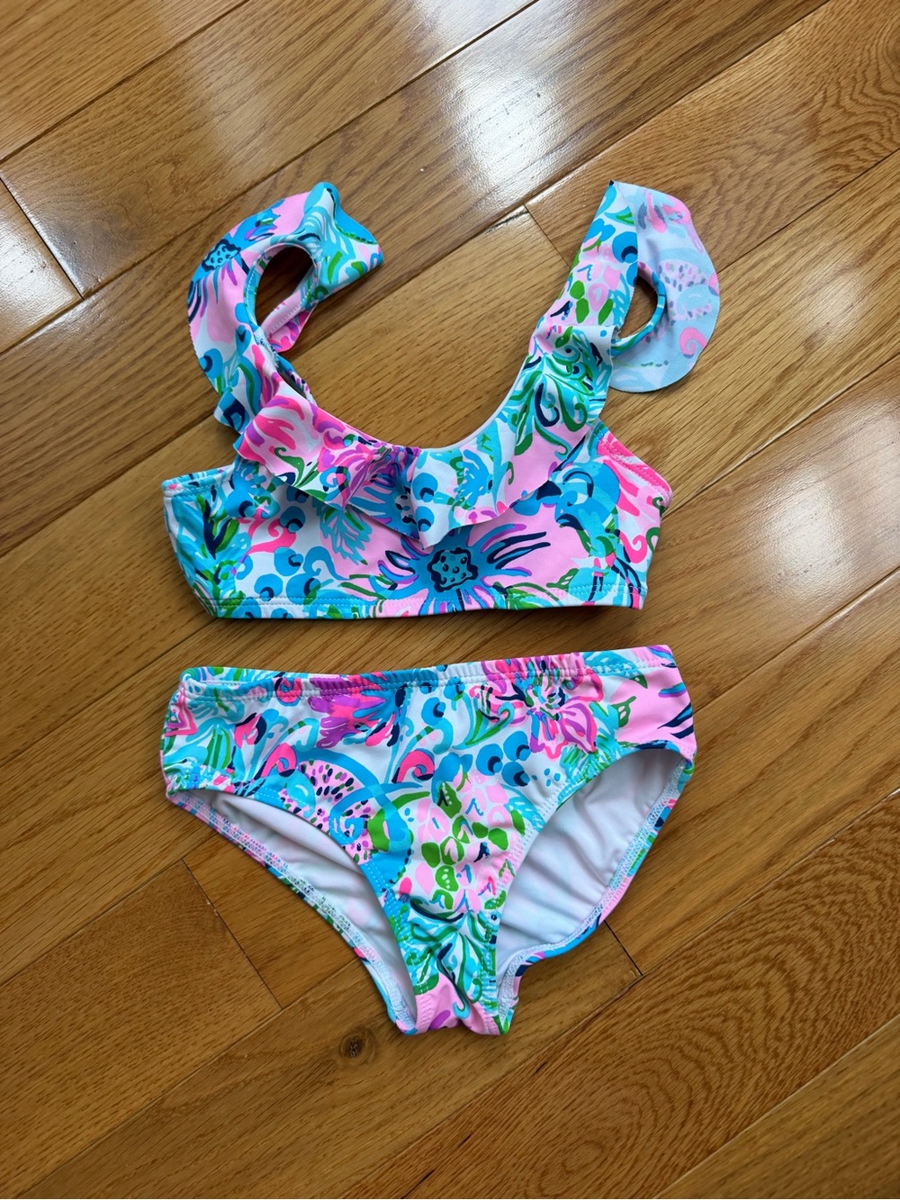 Lilly Pulitzer Girls Floral Ruffle Bikini - Pink & Blue